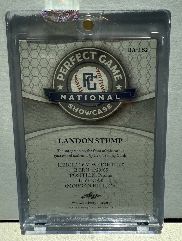 2022 Leaf Perfect Game National Showcase-Autographs Landon Stump #BA-LS2  23/30 - Image 4 of 4