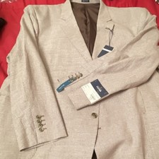 Stafford Men's Houndstooth Tweed Blazer Beige Size 54