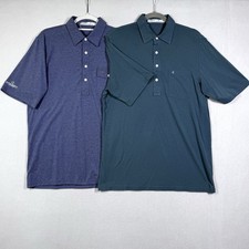 Criquet Polo Shirt Mens Medium Set of 2 Pocket Logo Blue Green Pima Cotton