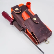 THE DUKE'S HANDMADE 6 PIECE LEATHER LOGGER'S WEDGE FILE TOOL POUCH WITH TOOLS!