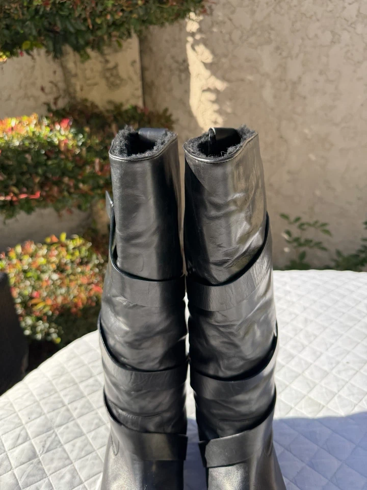 Jil Sander с ремешками из черной кожи высокий стриженный мех с подкладкой ботинки женский размер 36,5 6,5 - Изображение 4 из 4