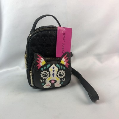 Betsey Johnson Backpack Womens Mini Black Skull Dog Applique Purse XOBAYBEE NWT