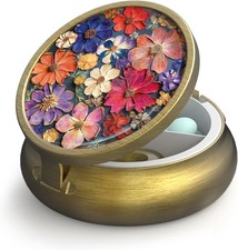 Small Pill Case Pill Box with Mirror Retro 3 Compartment Pill Holder for Purse