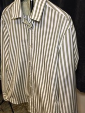 BOSS Hugo Boss Men  s Regular Fit Striped Button Down White Green NWOT Size Large