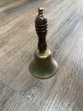 Vintage Solid Brass Hand Bell With Dark Wooden Handle 17 cm