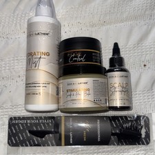 Bask & Lather 5 Piece Set Mist, Edge Control, Balm, Scalp Stimulator, Comb