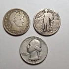 US Silver Barber, Standing Liberty, Washington Quarters 1897 1927 1953