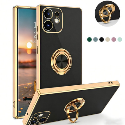 Magnetic Ring Stand Plating Case Cover For iPhone 16e 15 17 Pro Max 14 13 12 11
