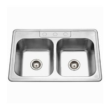 Houzer 3322-9BS3-1 Glowtone Series Topmount Stainless Double Bowl Kitchen Sink