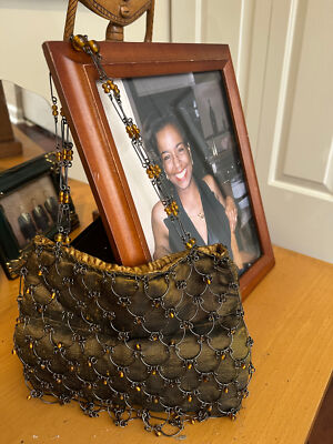 Eye Fub Brown Bohemian Metal Beaded Purse - Os