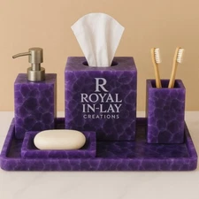 Amethyst  Bathroom Set – Tissue Box, Soap Dispenser & case, Brush Holder,tray