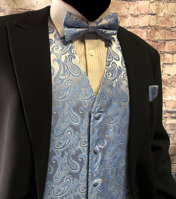Light Blue XS to 6XL Paisley Tuxedo Suit Dress Vest Waistcoat