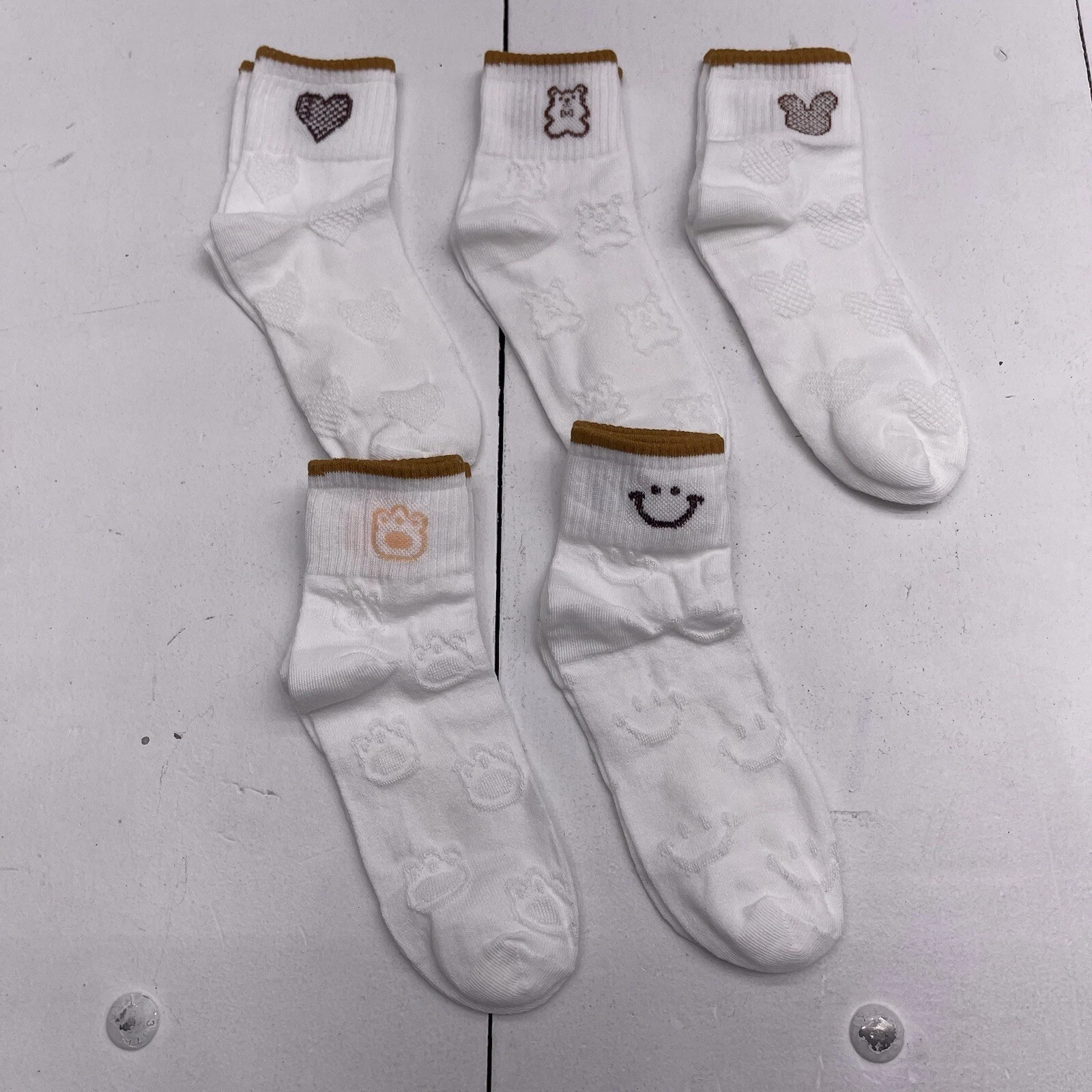 Women’s 5 Pack White Multi Printed Ankle Socks Size OS
