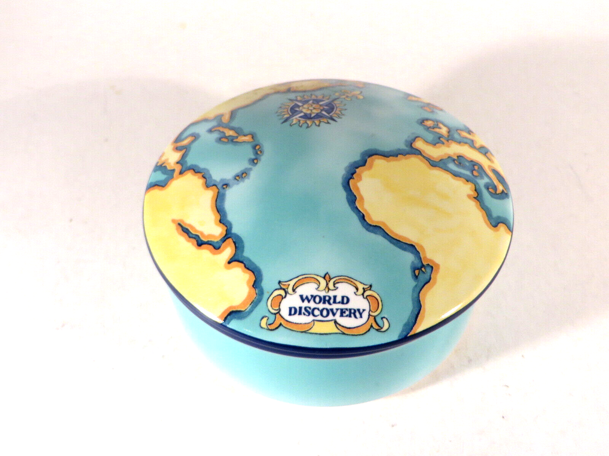 Tiffany Co Trinket Box w/Lid 'World Discovery' Teal/Yellow 5