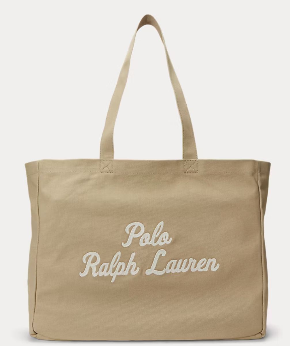 NWT Polo Ralph Lauren Tan Beige Cotton Chain Stitch Embroidered
