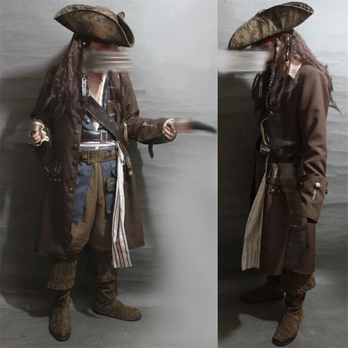 Captain Jack Sparrow Costume Outfits Pirates of the Caribbean Halloween Cosplay