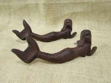 2 Cast Iron NAUTICAL MERMAID Drawer Pull Door Handles Gate Rustic Beach House