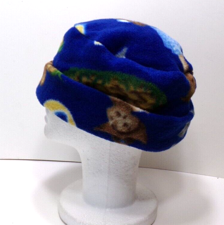 BLUE LITTLE GIRL FLEECE ROLLED BRIM WINTER HAT THERMAL STRETCHY WARM h88cr