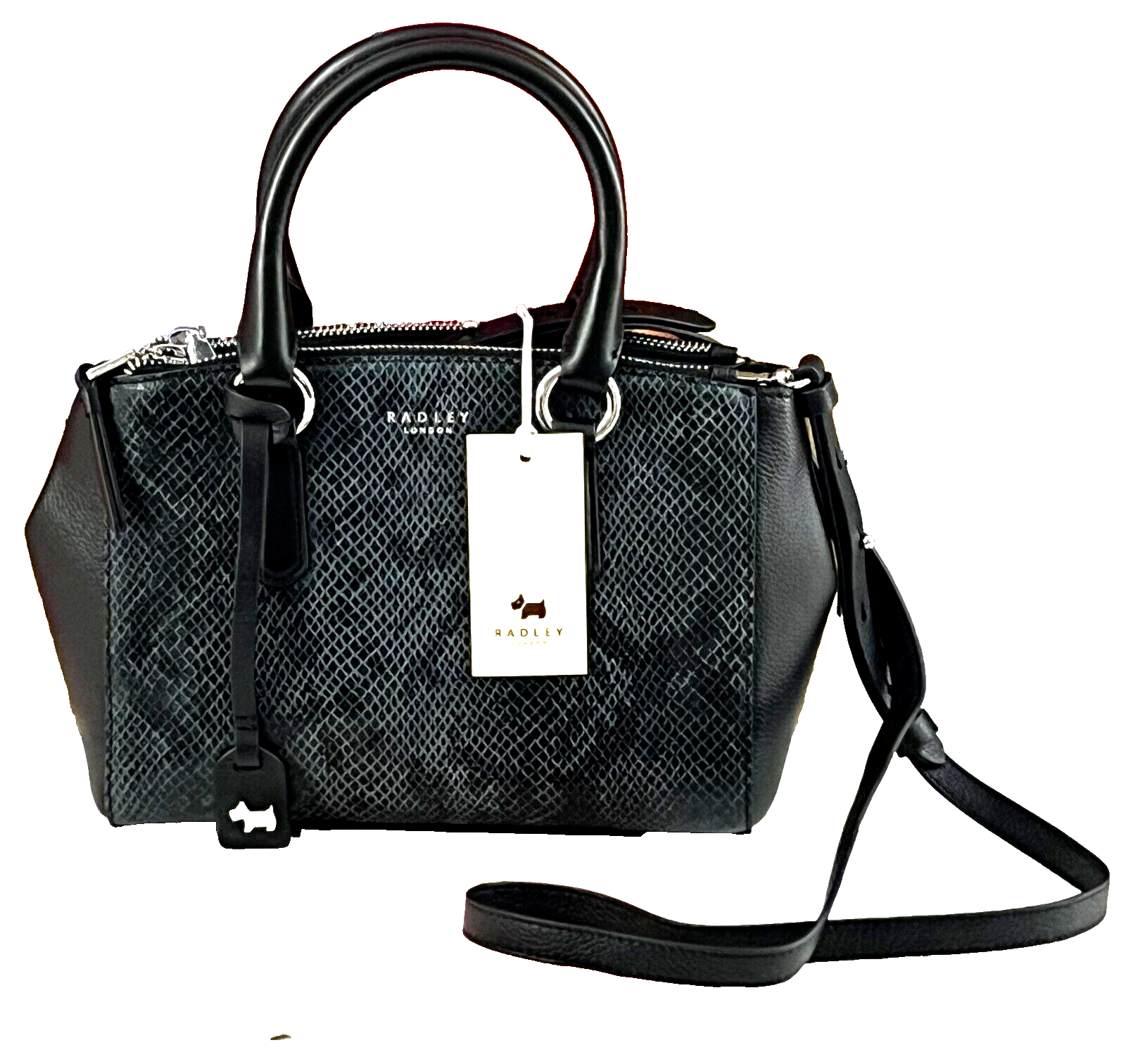 Radley Small Cross Body Bag Grab Bag Hampstead Faux Python Black Leather RRP 219