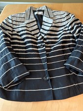 Precis Petite Black Tan Stripe Linen Blend 3/4 Sleeve Jacket Us 2/4 Uk 8