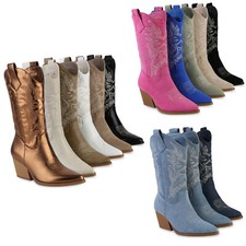 Damen Cowboystiefel Stiefel Stickereien Holzoptikabsatz 840142 Schuhe 