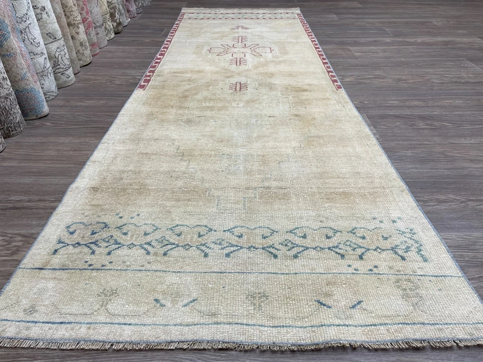 3x9 Beige Turkish Runner Rug, Handmade Vintage Runner, Oushak Runner, Boho Decor - Image 2 of 4