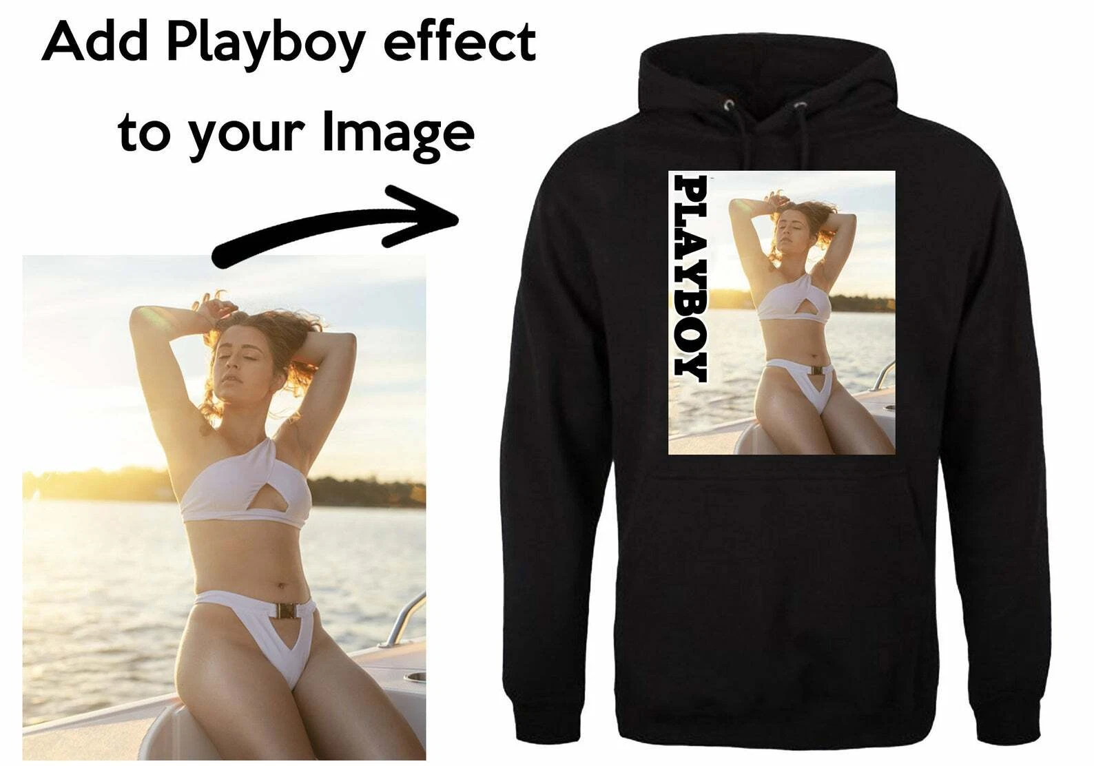 Custom Playboy Hoodie Personalised Any Image Picture Gift Boyfriend