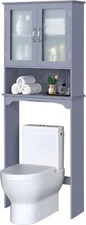 Over The Toilet Storage Cabinet, Free Standing Toilet Rack,Adjustable，Grey