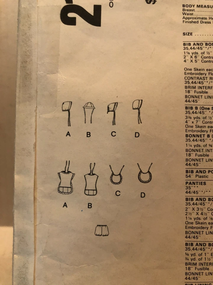 Vogue Pattern 2177 TODDLERS BIBS & BONNETS OS Unisex ""Little Vogue" VTG - Image 3 of 3