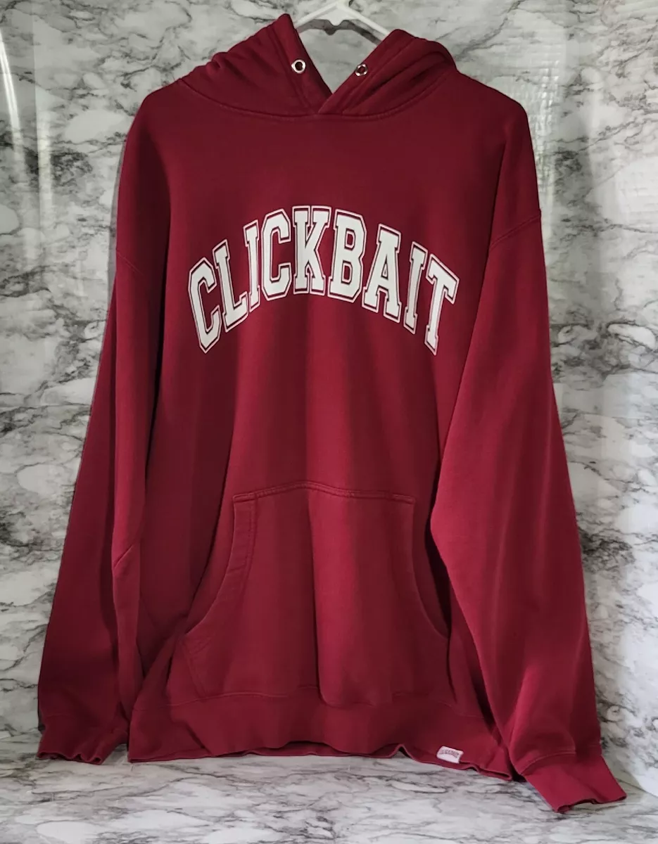 Clickbait Hoodie. Men s Size XL. Burgundy. Cotton Blend. Fan Joy. Loose Threads