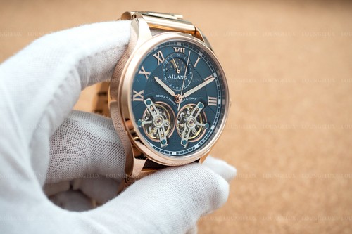 Reloj mecánico automático esqueleto de lujo para hombre doble volante acero inoxidable - Imagen 8 de 12