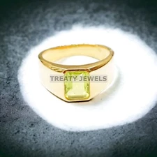 Peridot Emerald Cut With 925 Sterling Silver Gold Plated Ring For Men's #898 *