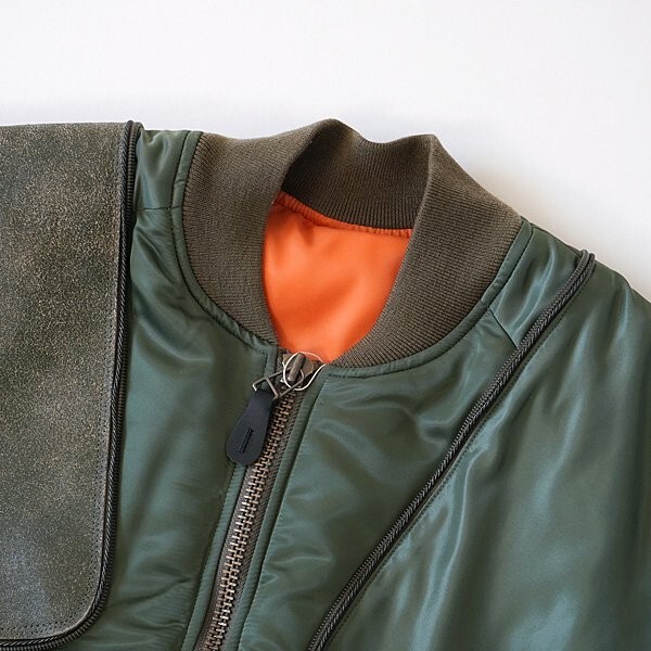 KAPITAL - MA-1 Crack Leather SHAM BOMBER JACKET Khaki size3