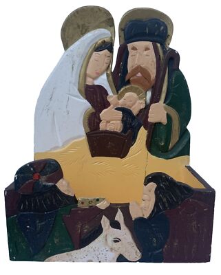 VTG 1996 Figi Graphics Nativity Cardholder Wooden Collectible
