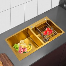 Gold Undermount Kitchen Sink, 80 45 cm Stainless Steel Kitchen Sink Double Bowls