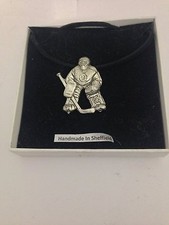 Ice Hockey Net Minder Sport PP-SP12 Pewter Pendant on a  BLACK CORD  Necklace 