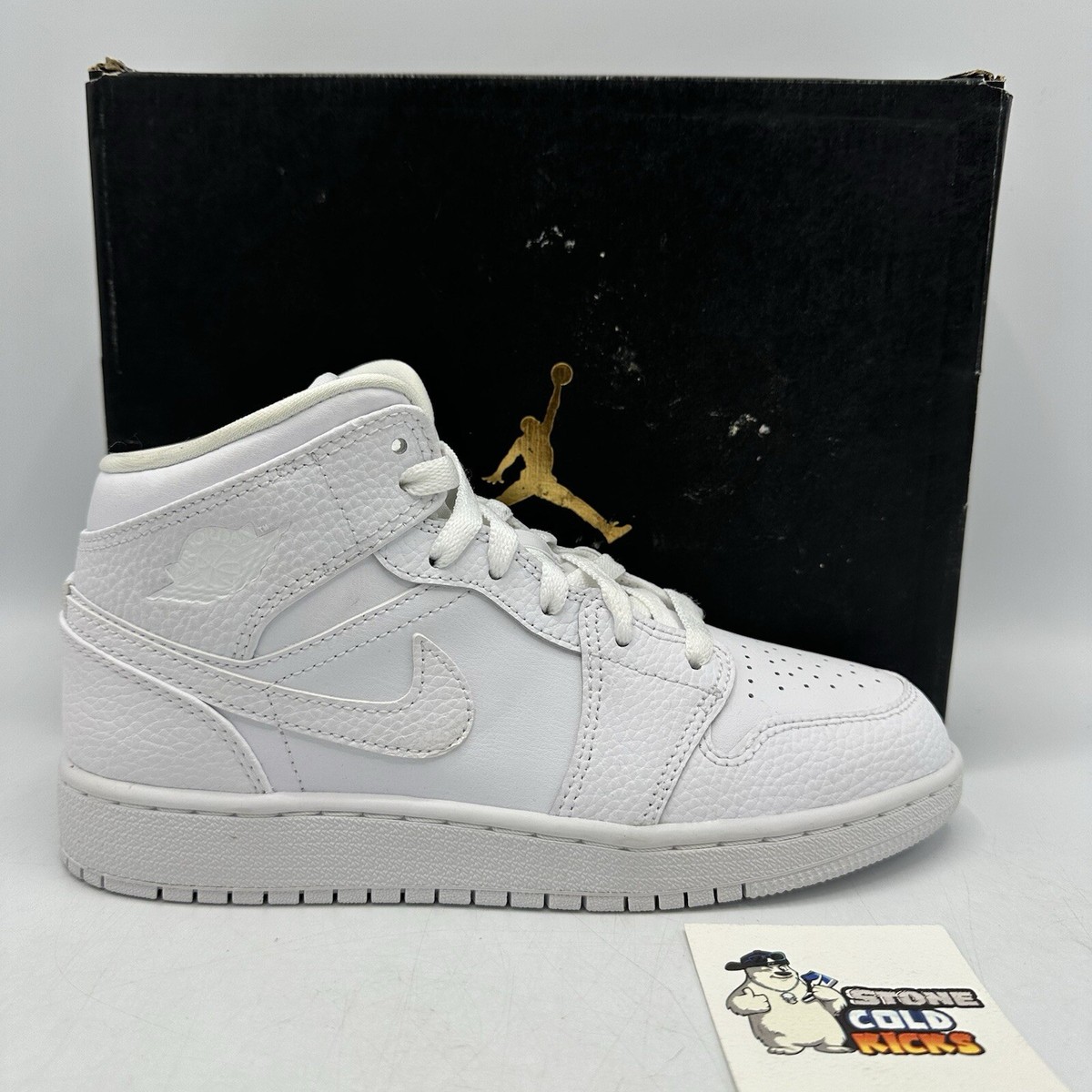 Nike Air Jordan 1 Mid Triple White Tumbled Size 5Y 554725 130
