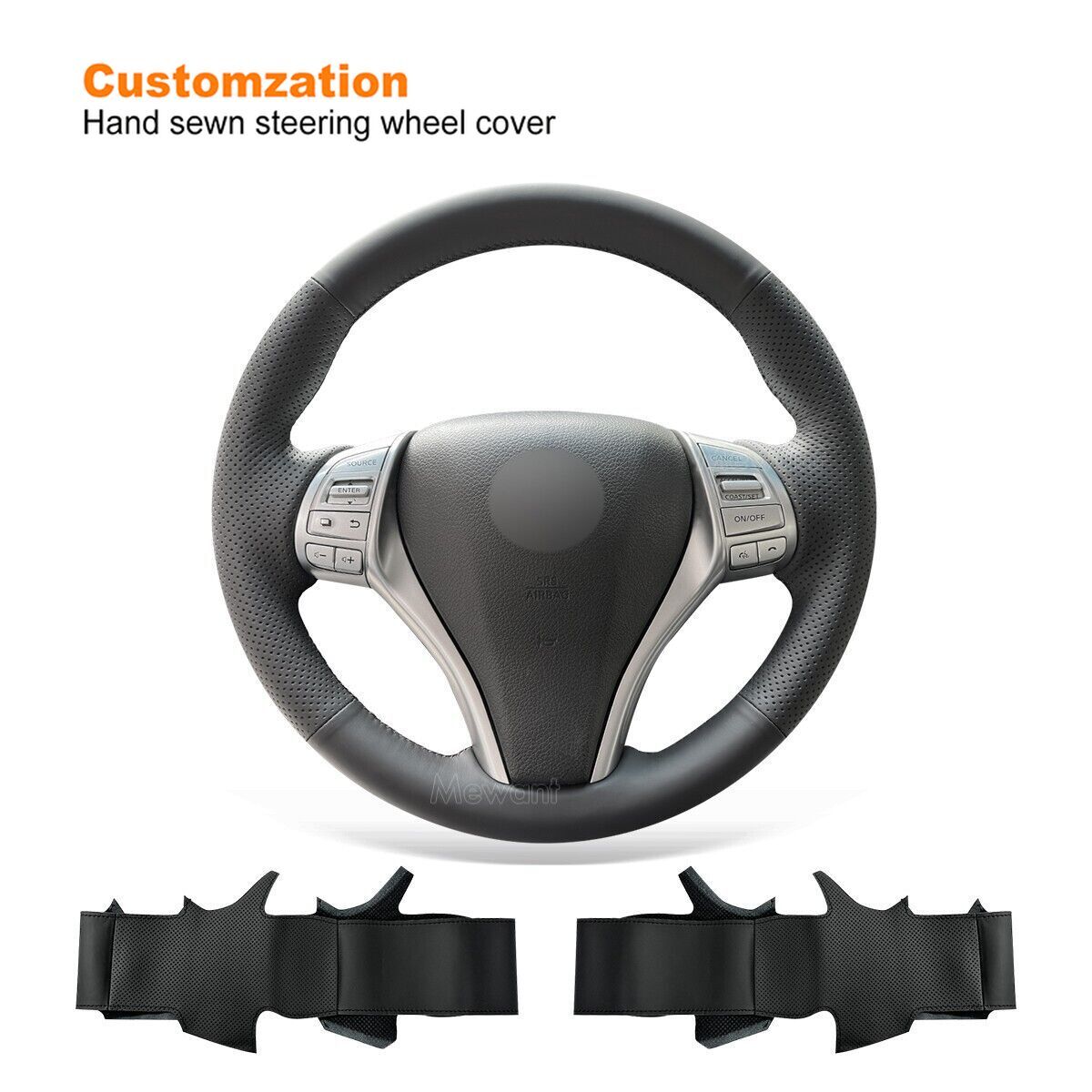 Hand Stitch Black PU Leather Steering Wheel Cover Wrap for Nissan Altima Rogue