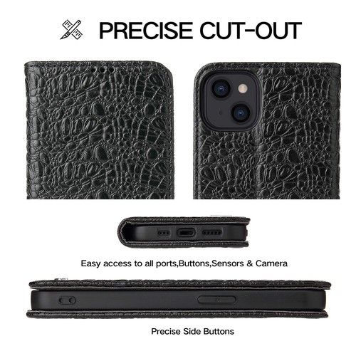 Crocodile Pattern Genuine Leather Flip Wallet Case Cover f iPhone 13 14 Pro Max - Photo 2 sur 40