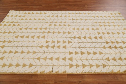 Ivory/ Gold Modern Moroccan Oriental 5'x8' Area Rug Hand-knotted Wool Carpet - Picture 8 of 12