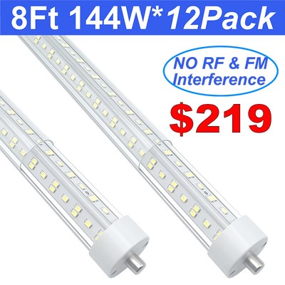 12 Pack T8 8FT LED Bulbs Single Pin FA8 144W 8Foot LED Shop Light 6500K No RF