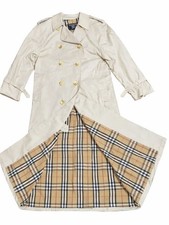 Burberry 80s Beige Double Breasted Trench Coat M Check Lining Auth From Japan