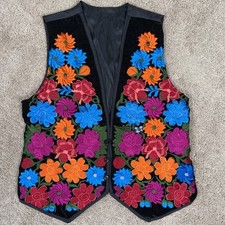 Vintage Floral Vest Womens XL Velvet Embroidered Guatemalan Vintage Bright 80s