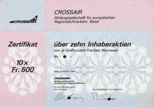 CROSSAIR AG Regionalluftverkehr 1983 Basel Swissair Moritz Suter 5000 Franken #