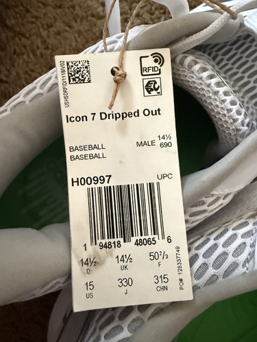 adidas Men's Size 15 Icon 7 Dripped Out Metal Baseball Cleats White/Silver NWT - Picture 11 of 11