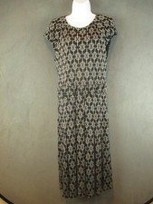 Tory Burch Dress Womens Large Black Ivory Silk Logo Drop Waist T562 22124743