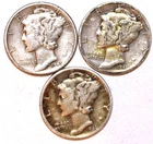 (3) Mercury Dimes - 1941D 1941P 1945P - Very Fine - #2244ED - FREE SHIPPING