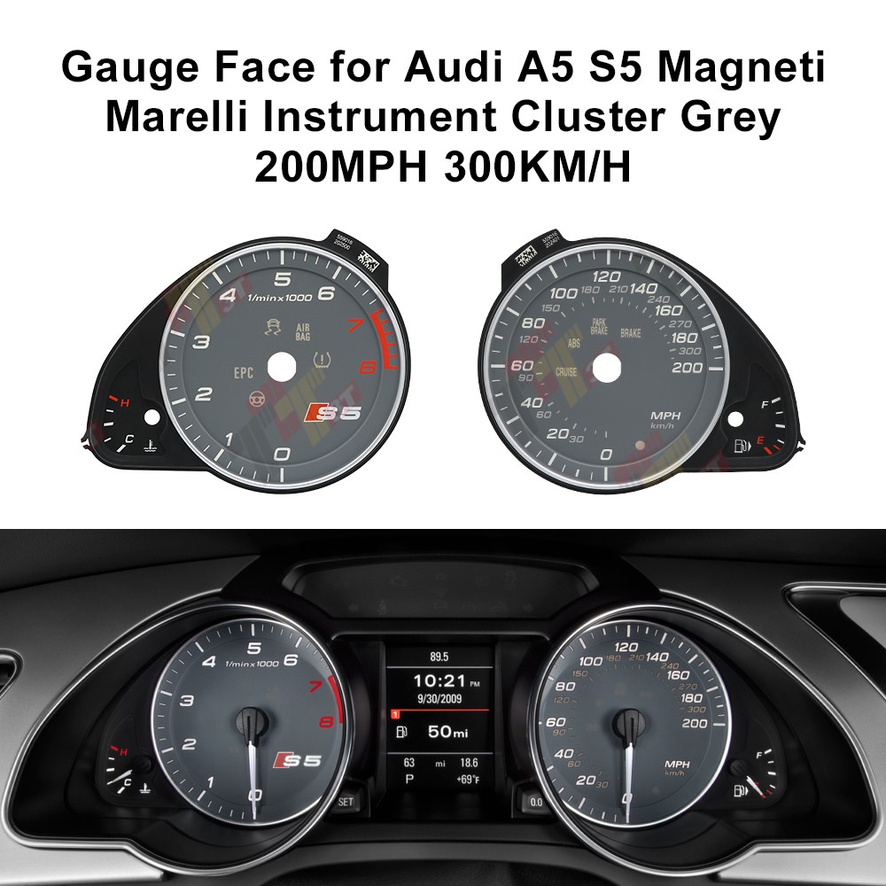 Gauge Face Overlay for Audi A5 S5 Magneti Marelli Instrument Grey