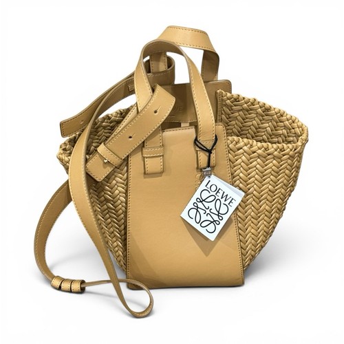 Authentic LOEWE Calfskin Woven Compact Hammock Shoulder Bag Sahara NEW