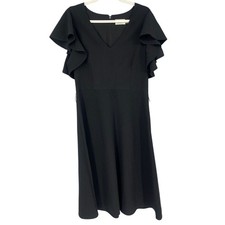Eliza J Dress Womens 12 Black Crepe V-neck Flutter Sleeve A-line Midi